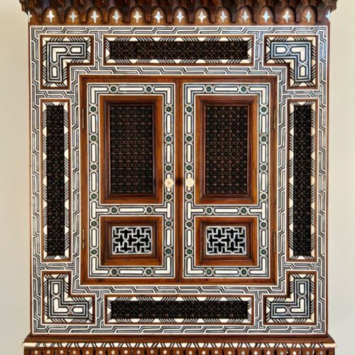 RARE 19TH C EBONY ABALONE BONE INLAID SYRIAN CABINET - ADDITIONAL PHOTO 1