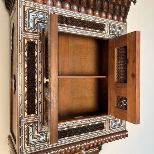 RARE 19TH C EBONY ABALONE BONE INLAID SYRIAN CABINET - ADDITIONAL PHOTO 2