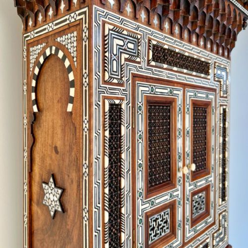 RARE 19TH C EBONY ABALONE BONE INLAID SYRIAN CABINET - ADDITIONAL PHOTO 3
