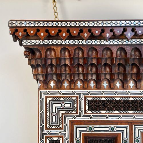 RARE 19TH C EBONY ABALONE BONE INLAID SYRIAN CABINET - ADDITIONAL PHOTO 4