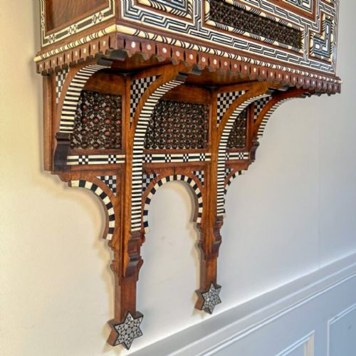 RARE 19TH C EBONY ABALONE BONE INLAID SYRIAN CABINET - ADDITIONAL PHOTO 5
