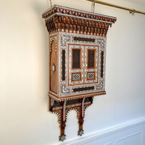 RARE 19TH C EBONY ABALONE BONE INLAID SYRIAN CABINET - ADDITIONAL PHOTO 6