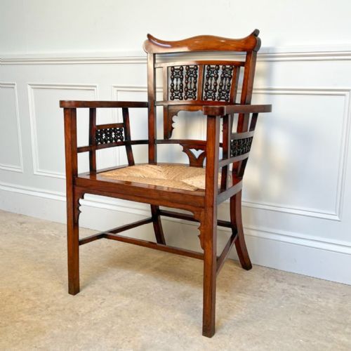 19th C Walnut & Rush Seated Chair by Liberty & Co