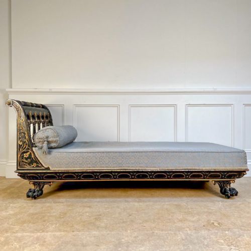 Wonderful 19th C Ebonised and Giltwood Daybed