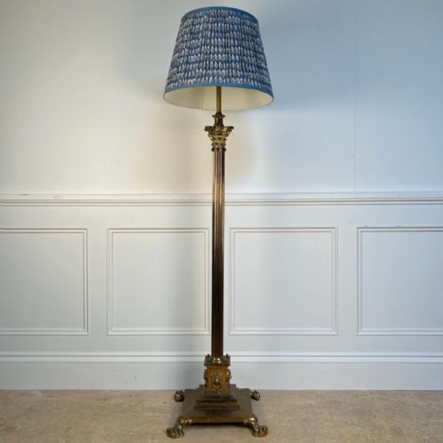 19th C Brass Corinthian Column Standard Lamp