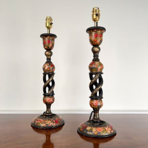 Early Examples - Pair 19th C Kashmiri Lamps