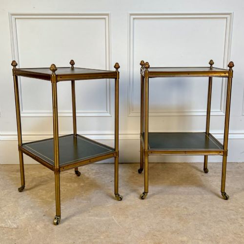Pair of Brass & Leather Etageres