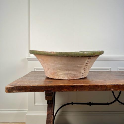 HUGE 19TH C TERRACOTTA GLAZED BOWL - ADDITIONAL PHOTO 1