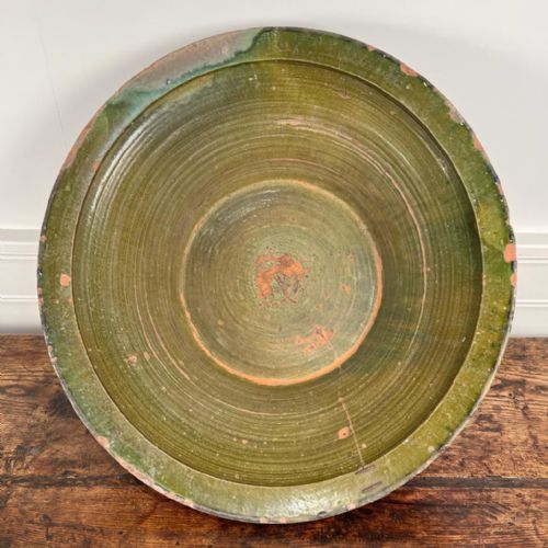 HUGE 19TH C TERRACOTTA GLAZED BOWL - ADDITIONAL PHOTO 2