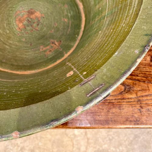 HUGE 19TH C TERRACOTTA GLAZED BOWL - ADDITIONAL PHOTO 4
