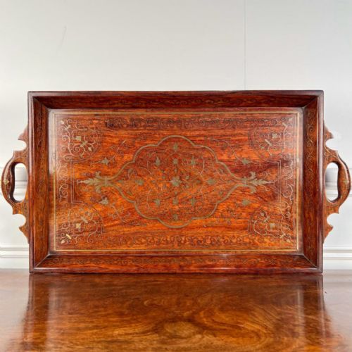19th C Hoshiarpur Brass Inlaid Tray