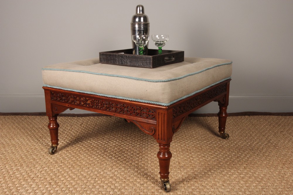 A Low Square Victorian Upholstered Stool