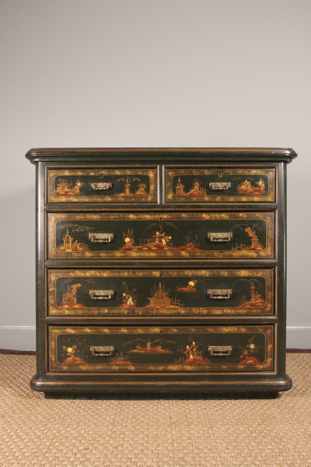Stunning 19th Century Japanned Chest Of Drawers
