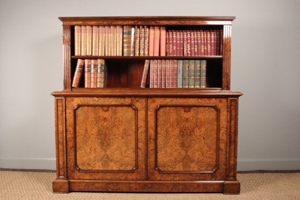 A Superb Victorian Burr Walnut Bookcase Cabinet