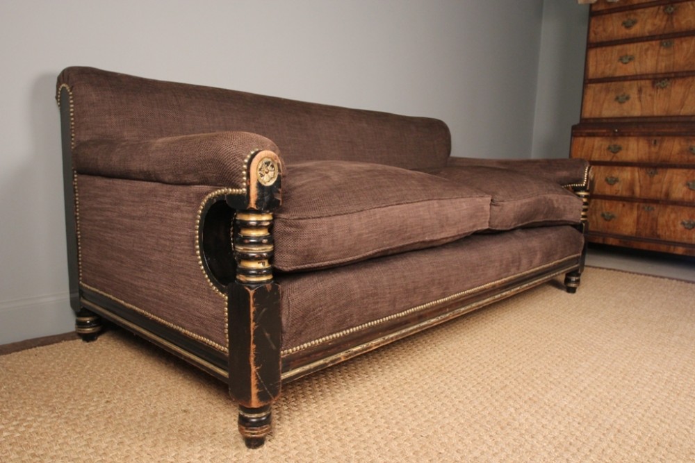 19th Century Ebonised and Gilded Deep Large Sofa