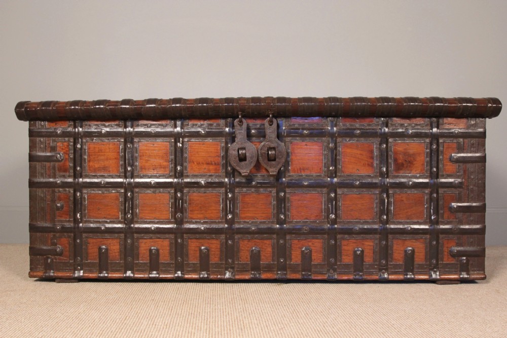 19th C Rajasthan Teak & Iron Banded Trunk