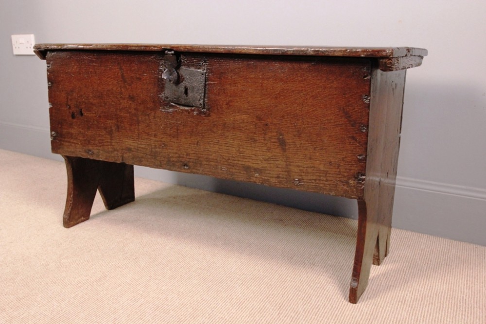 Charming 17th C. Oak Plank Coffer