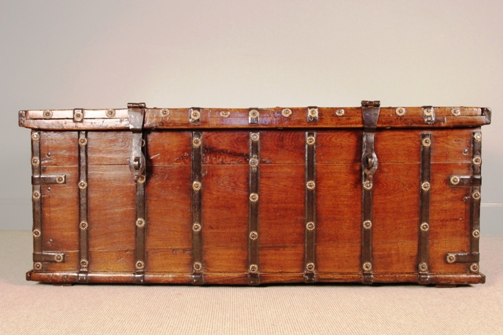 19th C Rajasthan Teak & Iron Banded Trunk