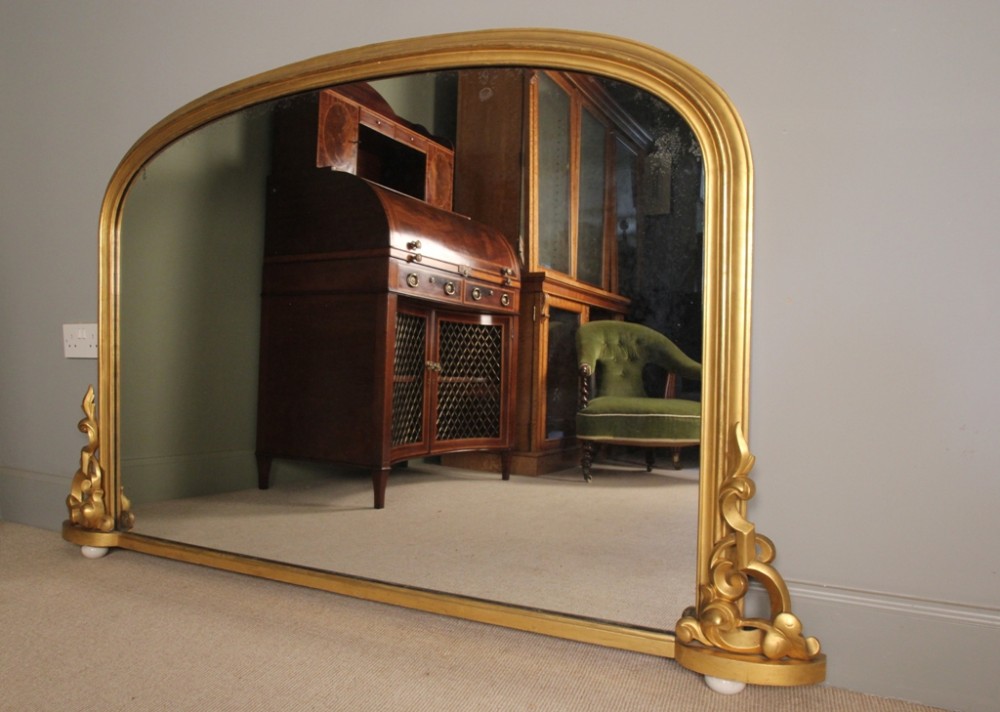 Beautiful English Victorian Giltwood Overmantle Mirror