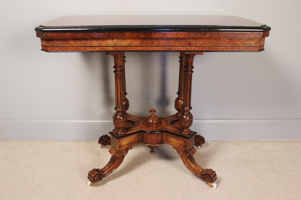 Burr Walnut Inlaid Victorian Centre Card Table