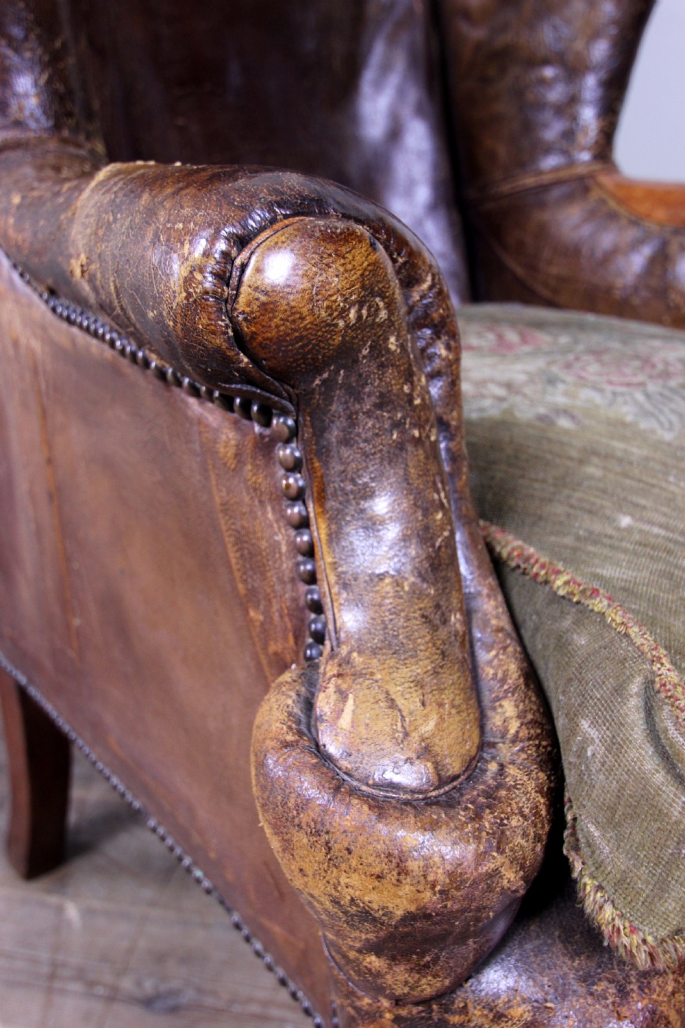 Superb 19th C. Leather Wing Chair View VI