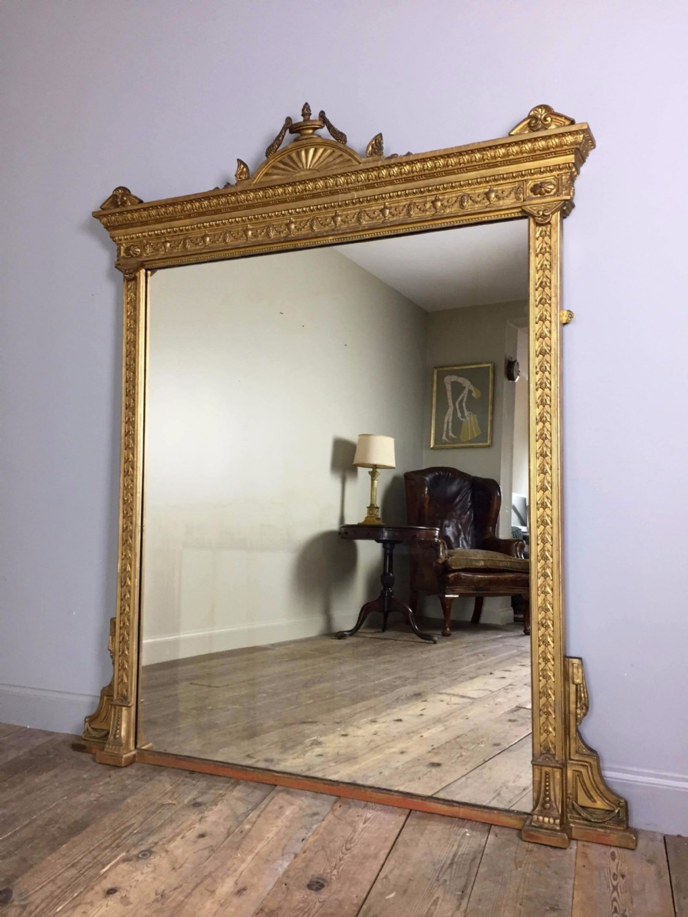 Large 19th C. Giltwood Overmantle Mirror