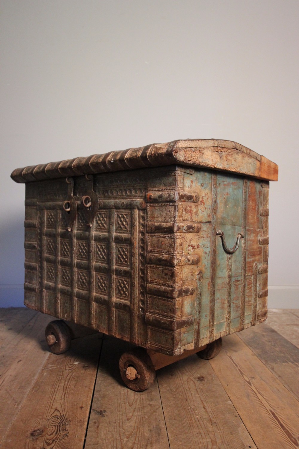 19th Century solid Teak & Iron Banded Trunk