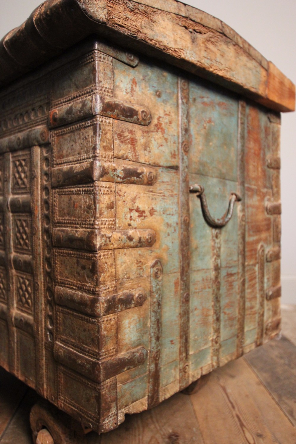 19th Century solid Teak & Iron Banded Trunk View II