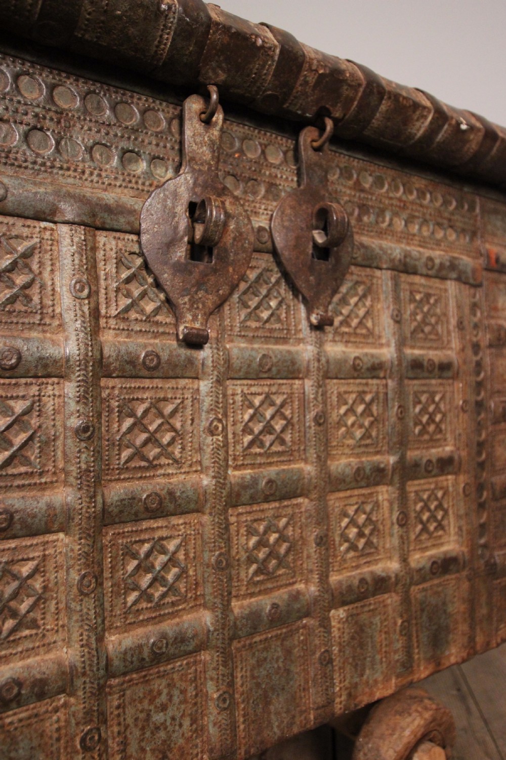 19th Century solid Teak & Iron Banded Trunk View III