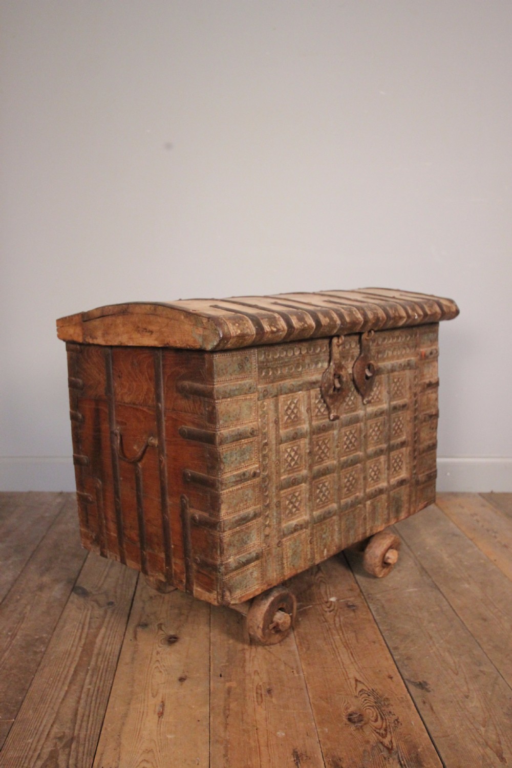 19th Century solid Teak & Iron Banded Trunk View IV