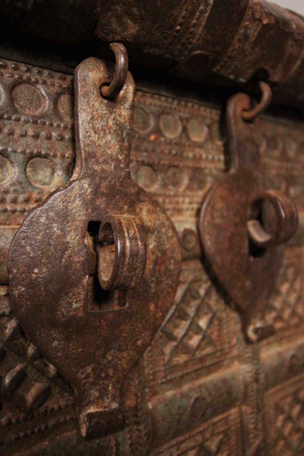 19th Century solid Teak & Iron Banded Trunk View V
