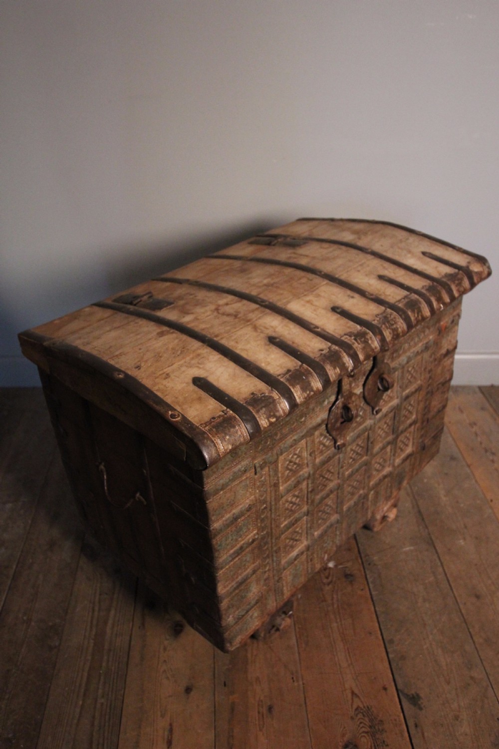 19th Century solid Teak & Iron Banded Trunk View VI