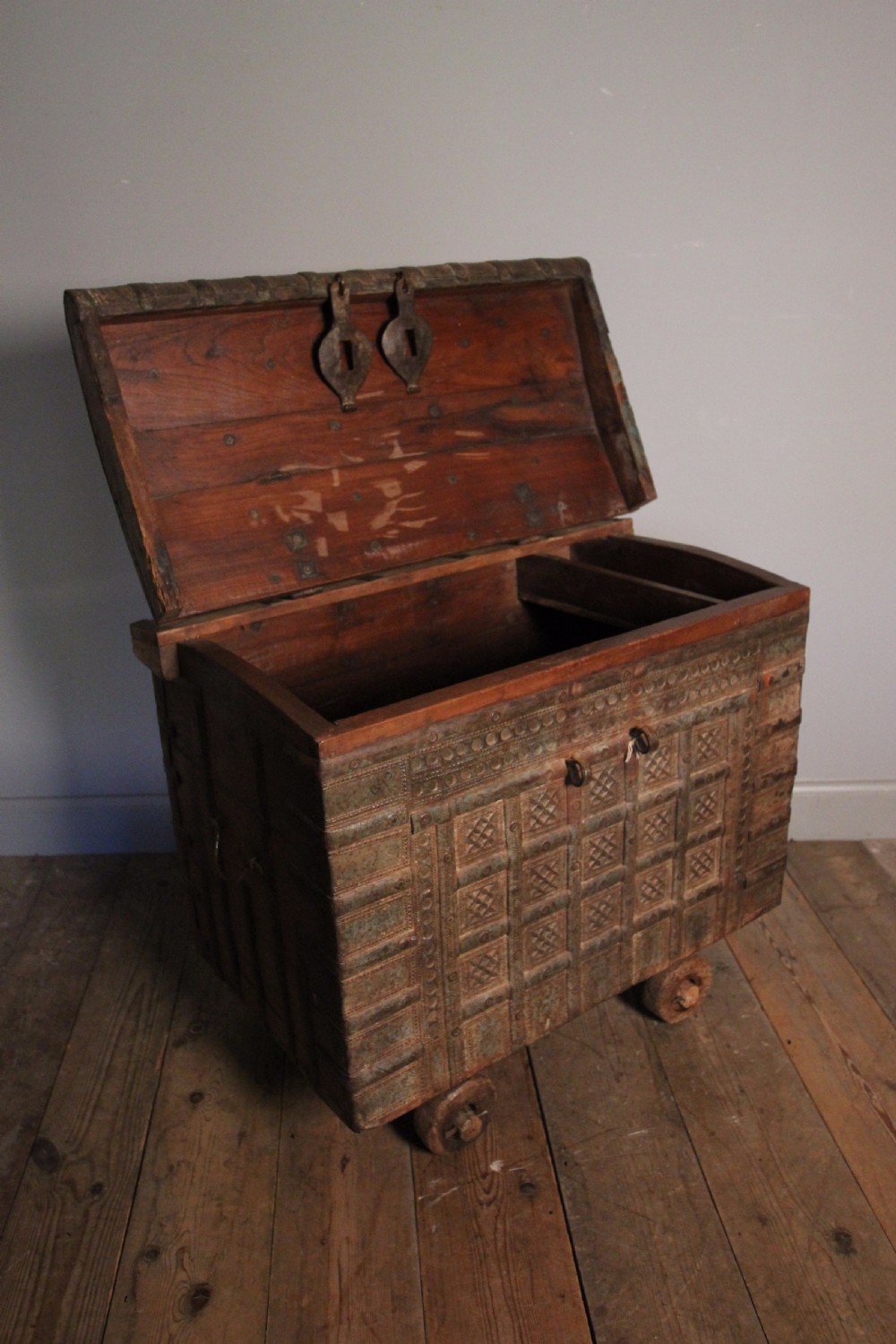 19th Century solid Teak & Iron Banded Trunk View VIII