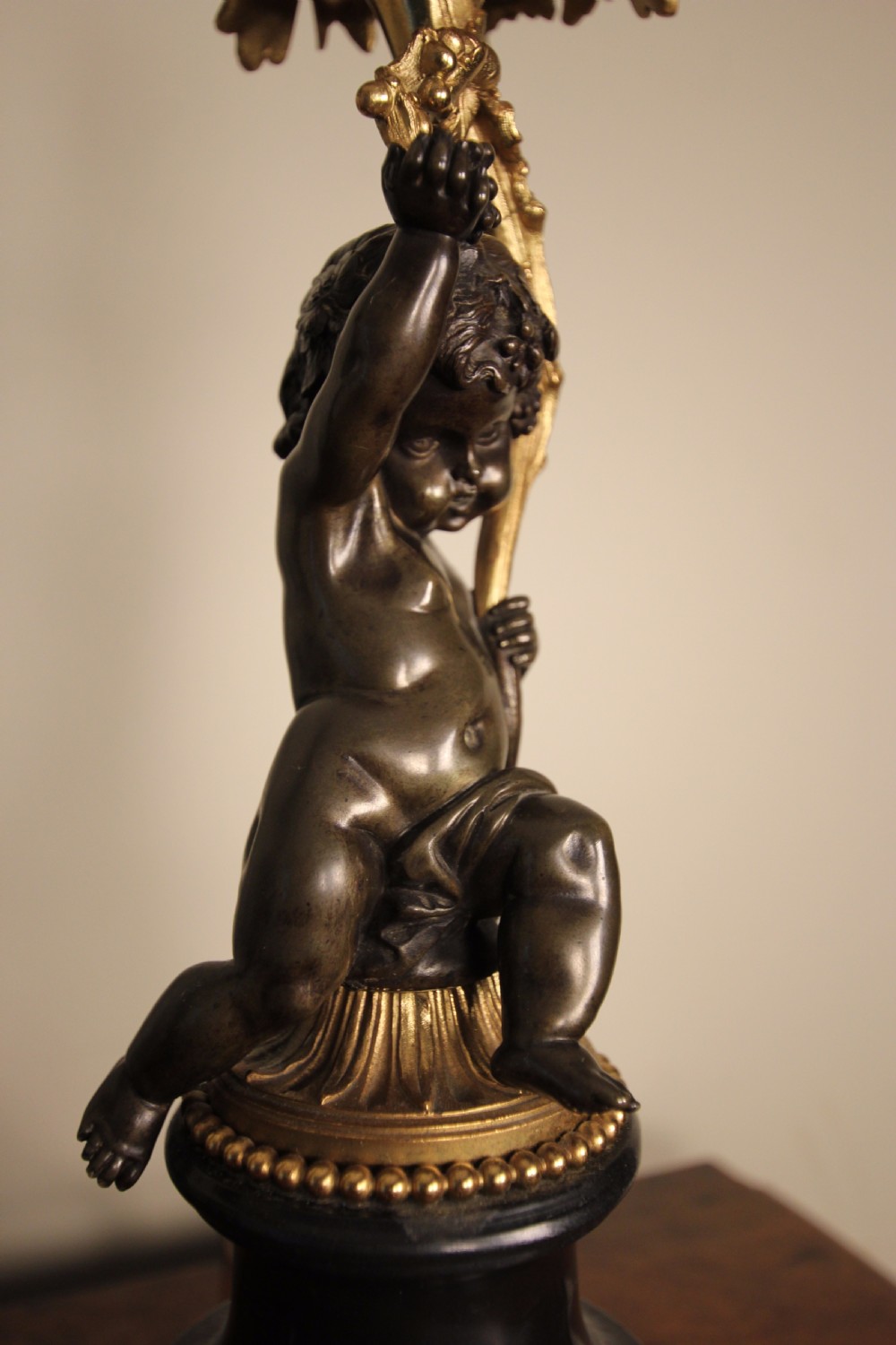 A Pair of Bronze, Ormolu & Marble Cherub Lamps View V