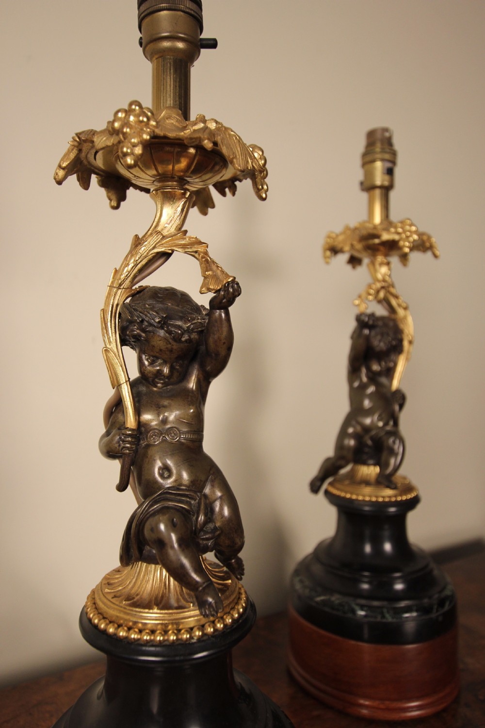 A Pair of Bronze, Ormolu & Marble Cherub Lamps View VI