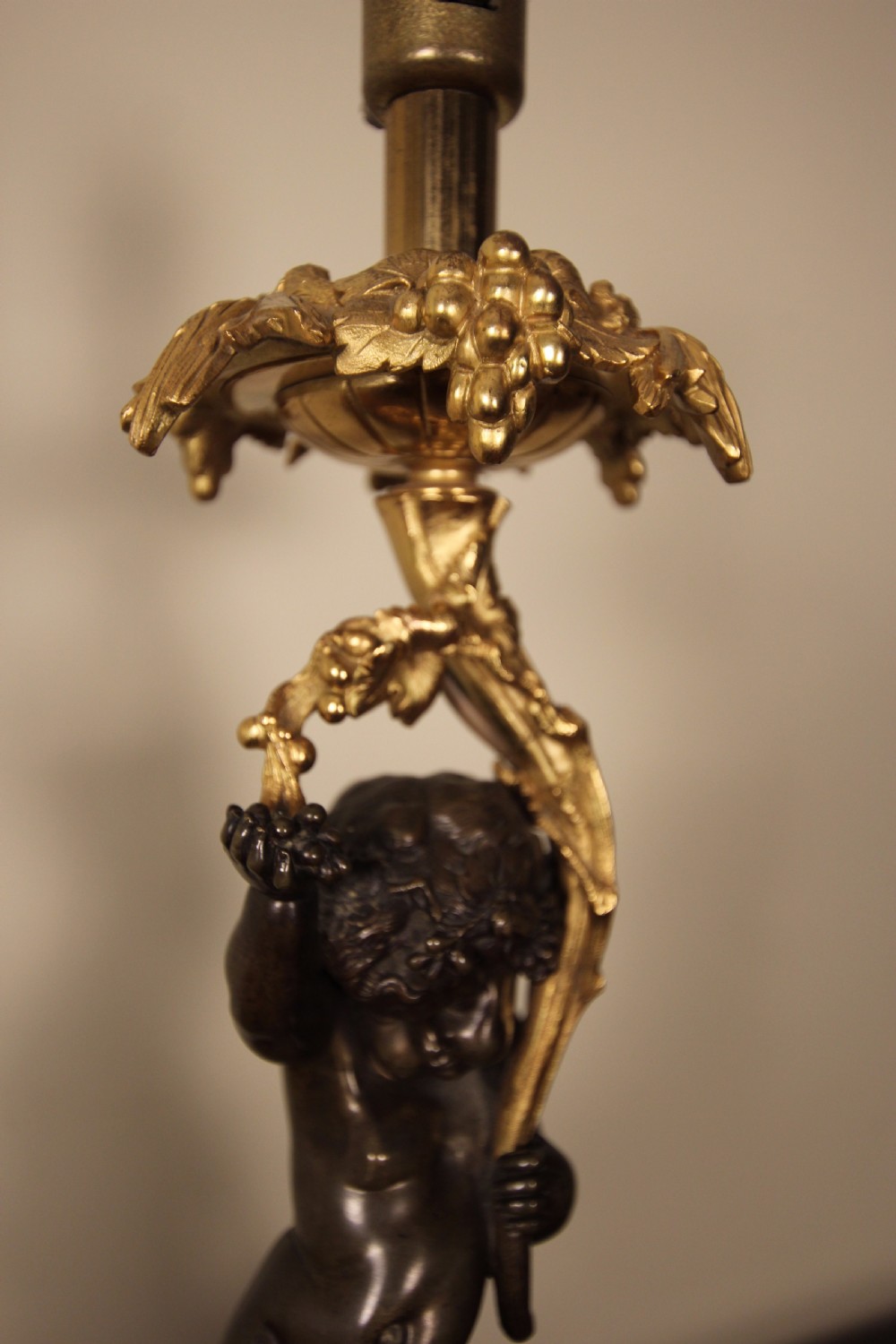 A Pair of Bronze, Ormolu & Marble Cherub Lamps View VII