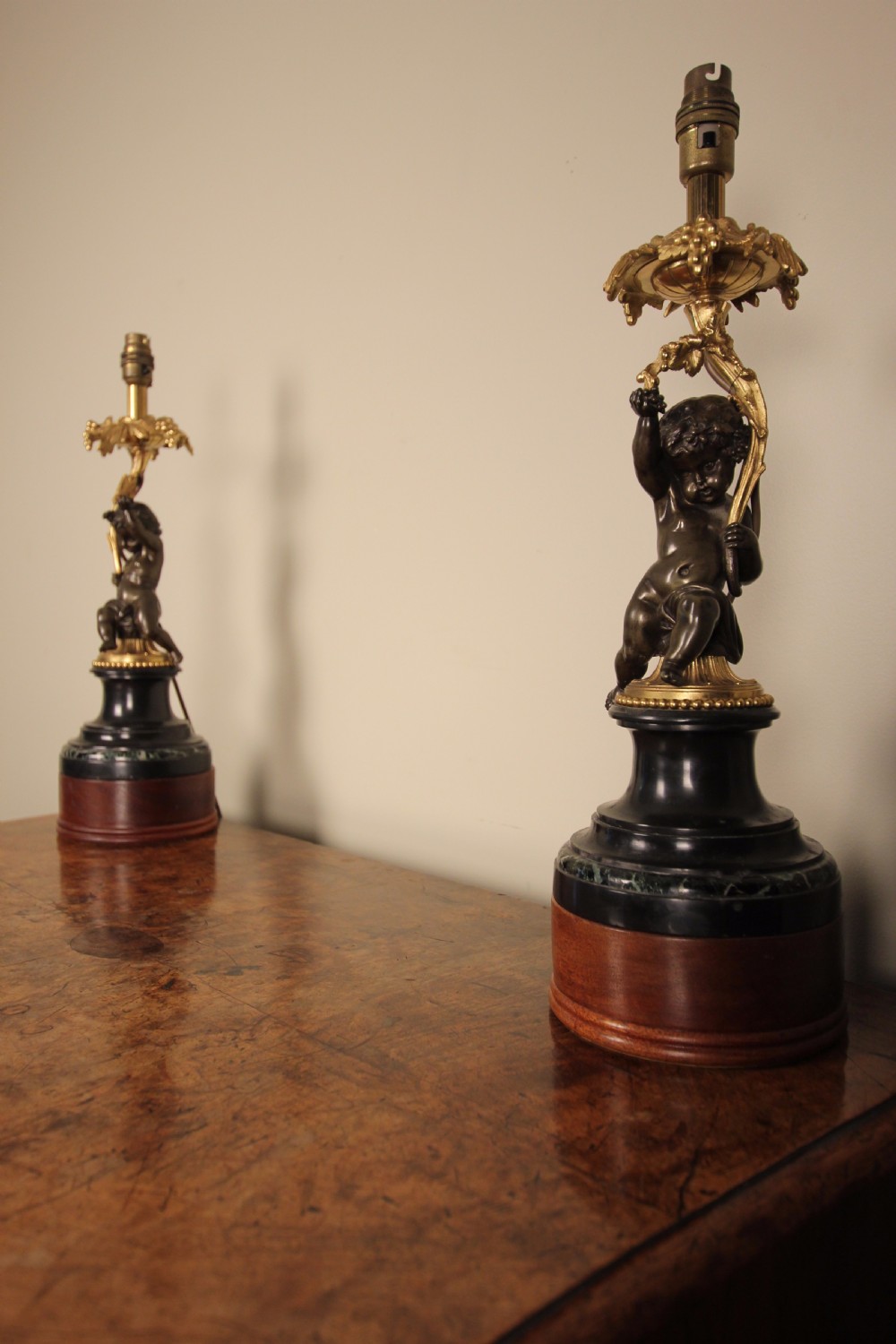 A Pair of Bronze, Ormolu & Marble Cherub Lamps View VIII