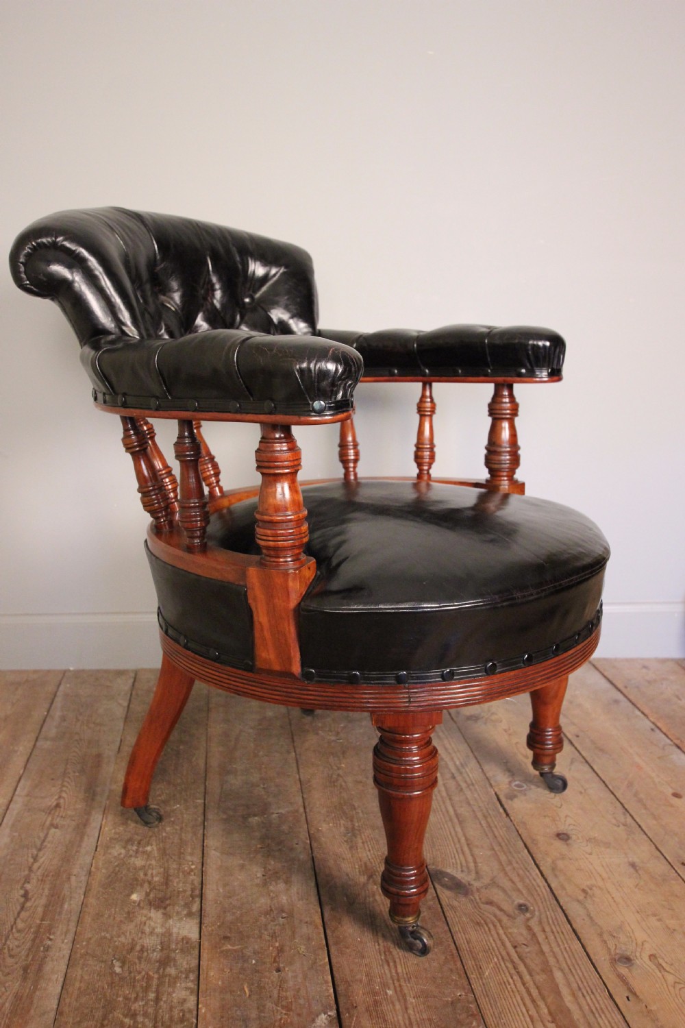 19th C Leather Library  Desk Chair View III
