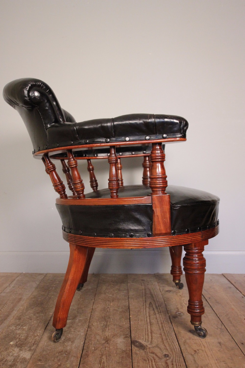 19th C Leather Library  Desk Chair View IV