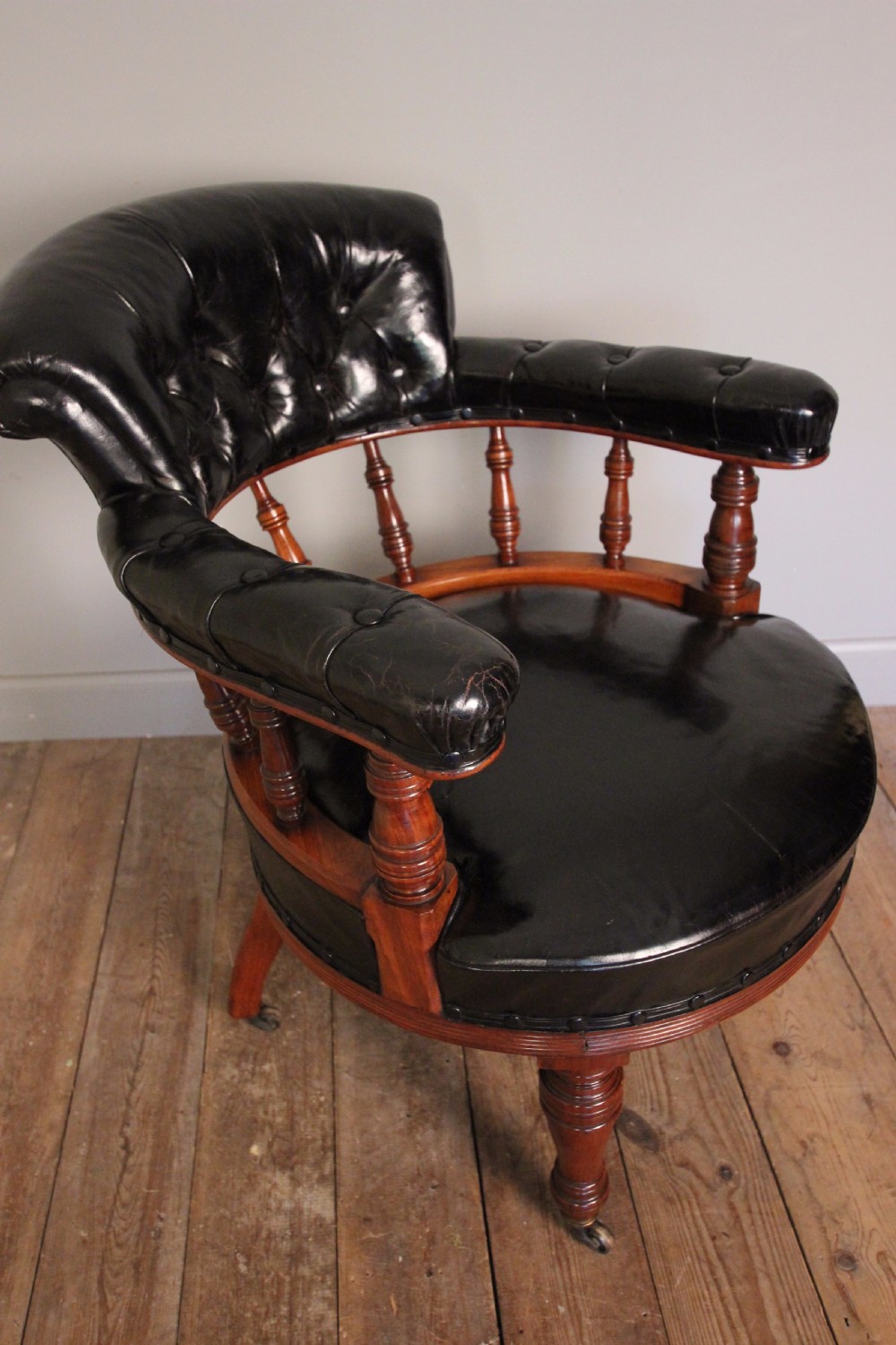 19th C Leather Library  Desk Chair View VI
