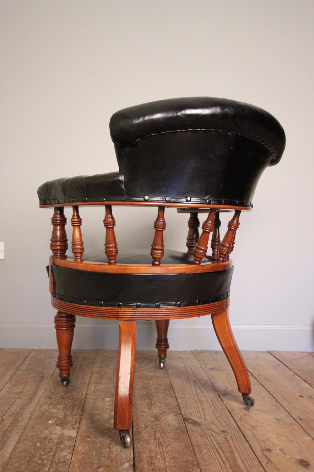 19th C Leather Library  Desk Chair View VIII