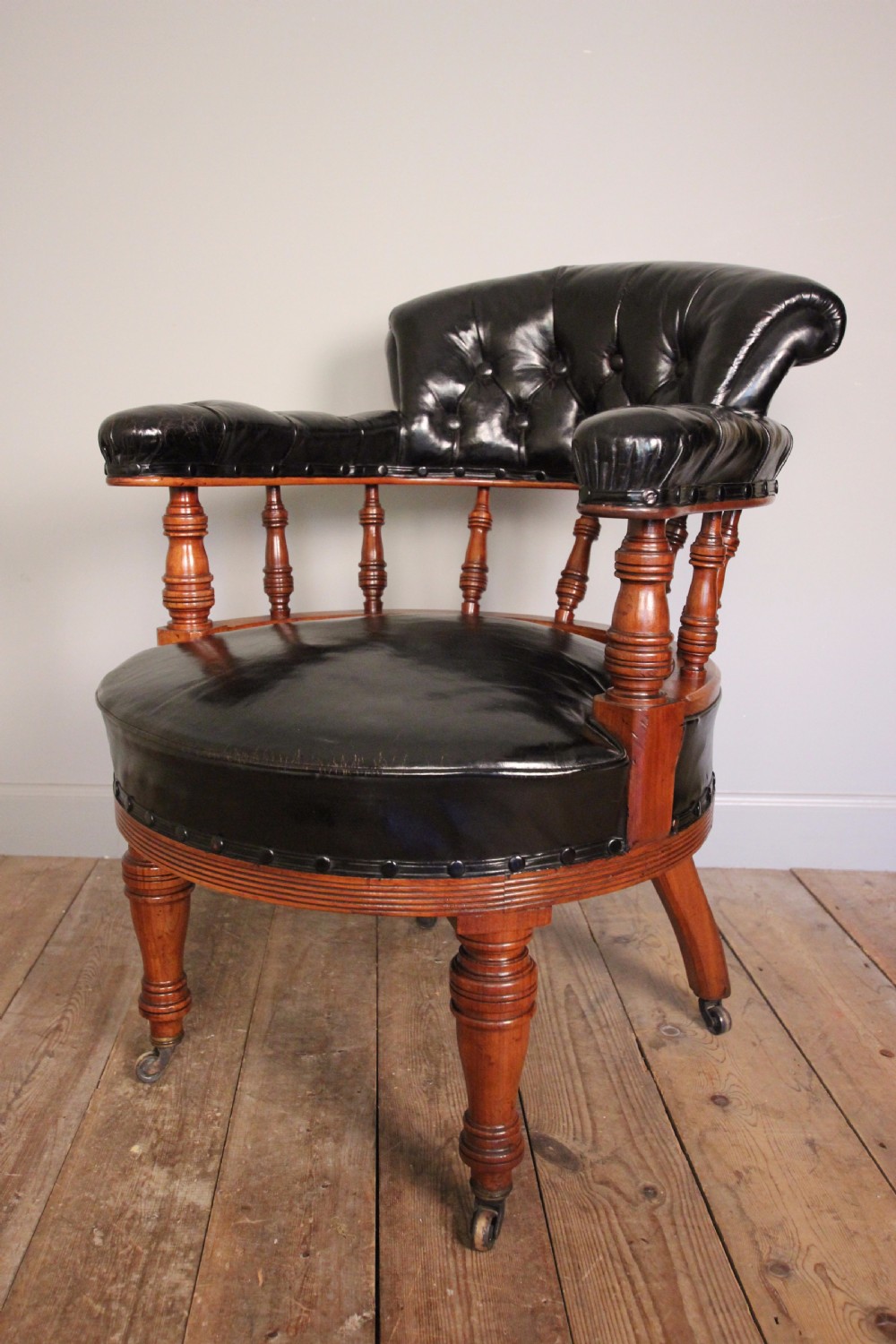 19th C Leather Library  Desk Chair View IX