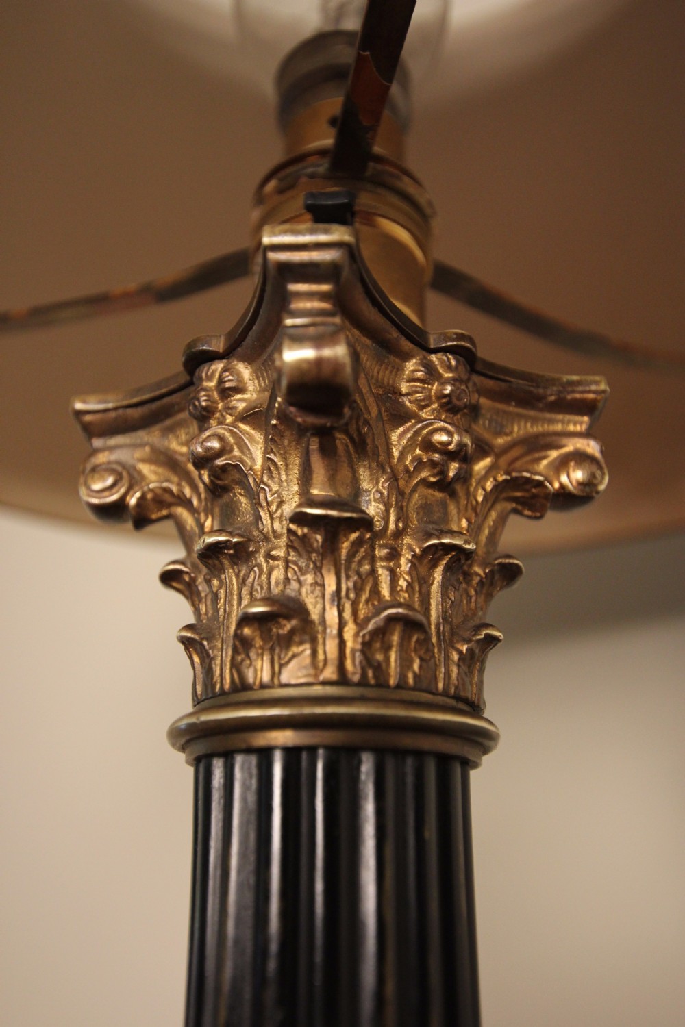Edwardian Corinthian Lamp Base with Original Shade View III