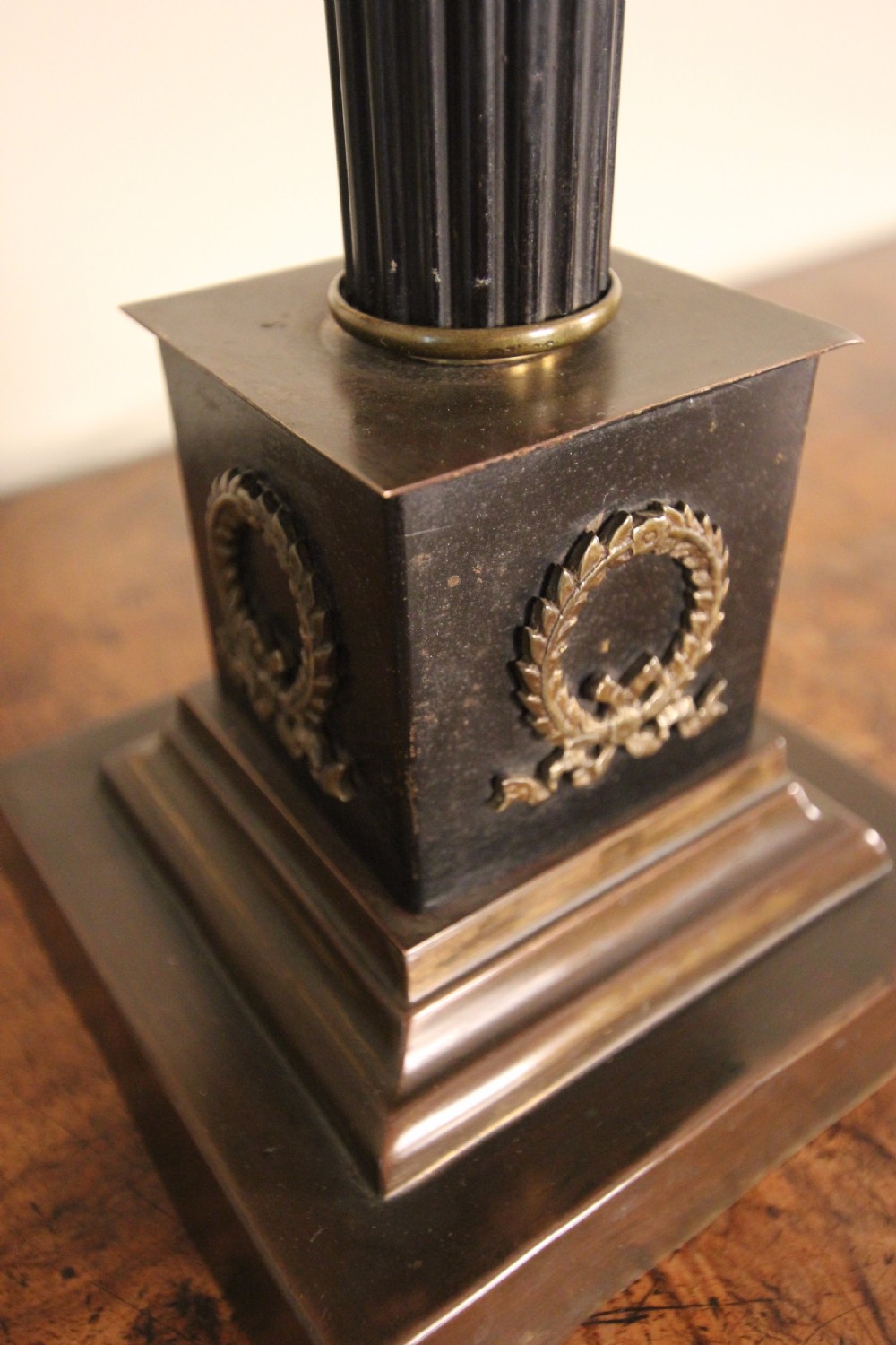 Edwardian Corinthian Lamp Base with Original Shade View IV