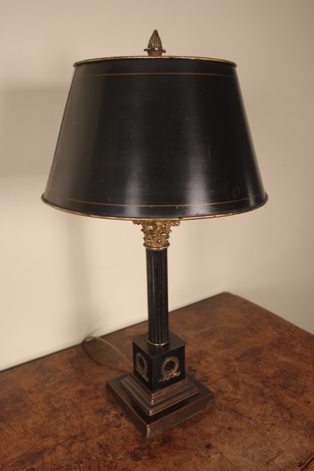 Edwardian Corinthian Lamp Base with Original Shade View VI