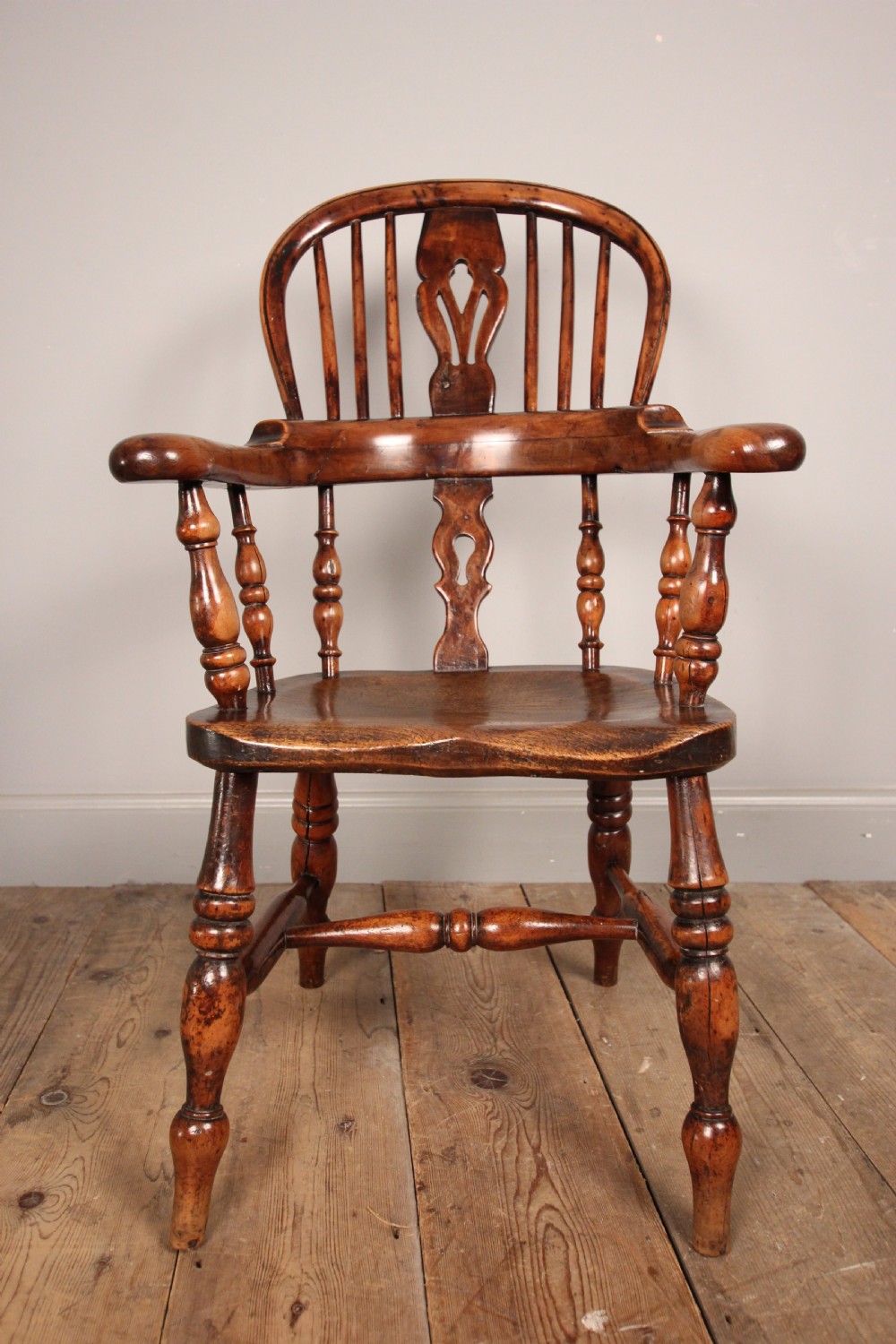 Rare Yew Broad Arm Childs Windsor Chair View II