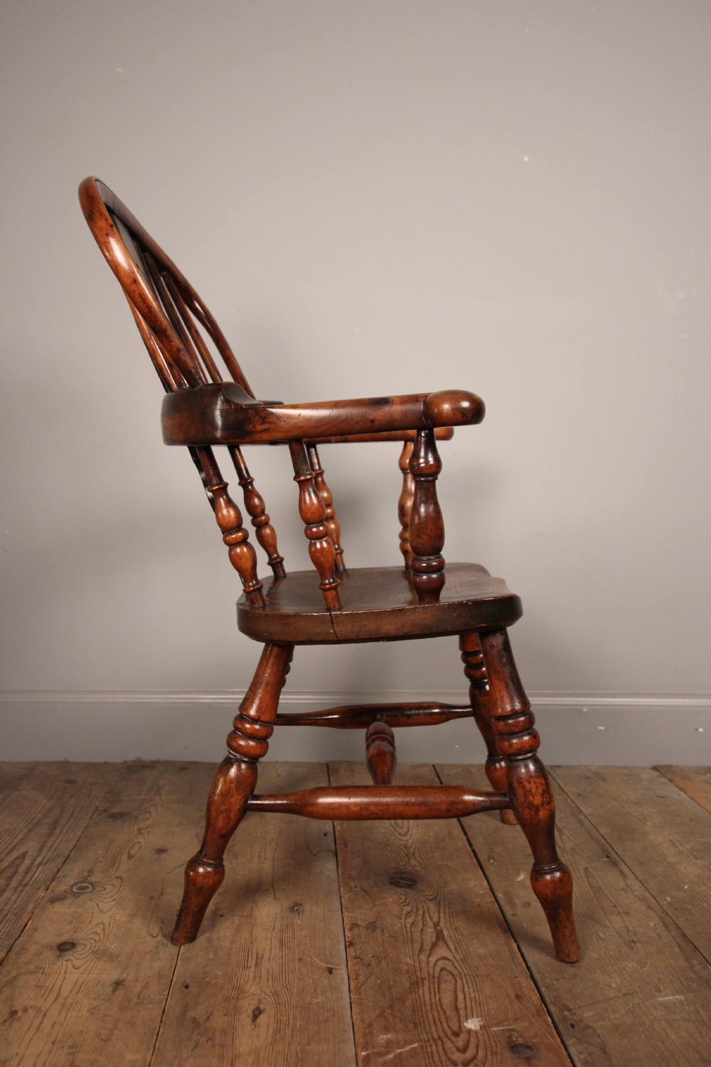 Rare Yew Broad Arm Childs Windsor Chair View III