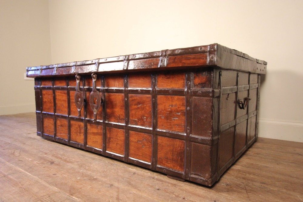 19th Century solid Teak & Iron banded trunk 