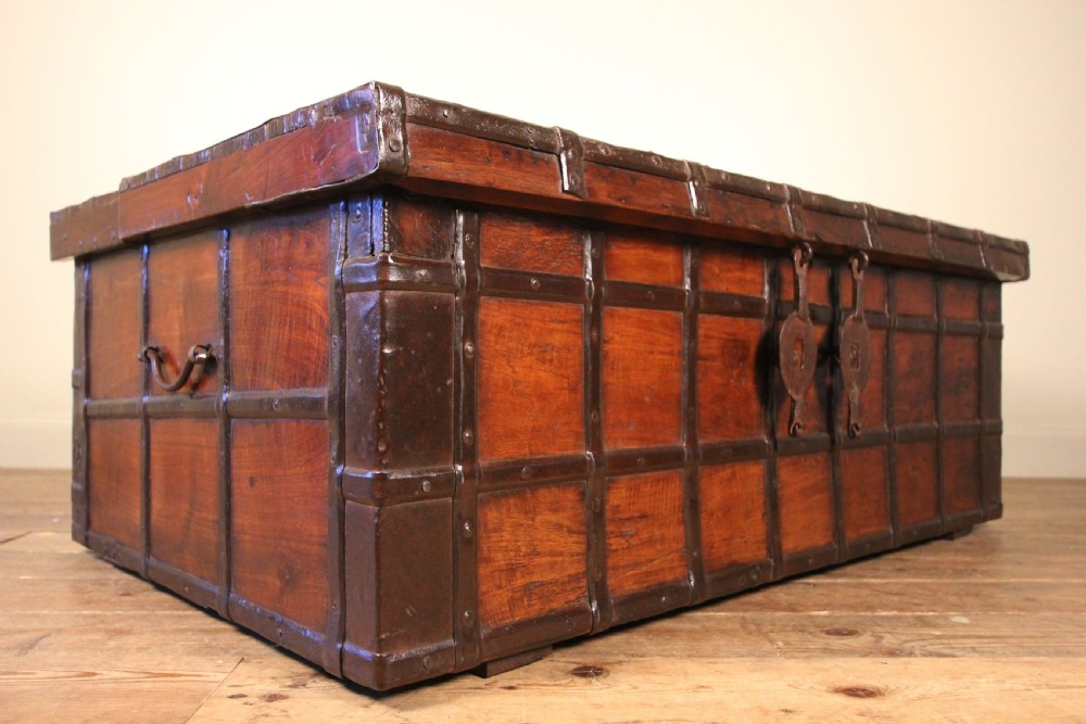 19th Century solid Teak & Iron banded trunk  View IV