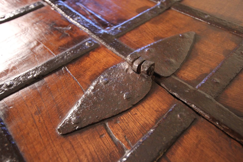 19th Century solid Teak & Iron banded trunk  View VI